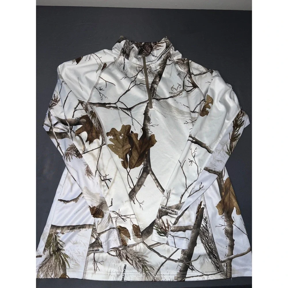 Realtree APC Mens Quarter Zip Camo Performance Pullover White Snow Camouflage L